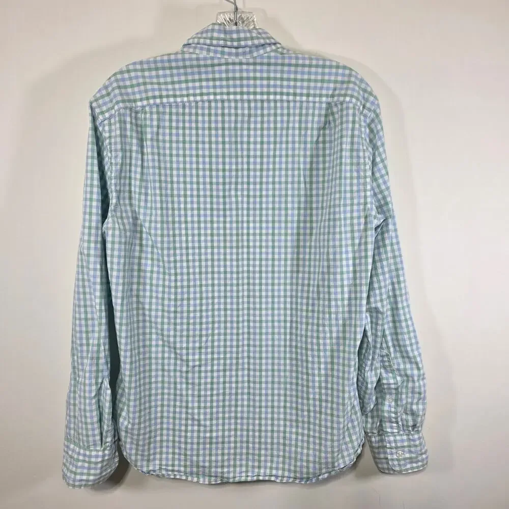 J. Crew Mens Slim Untucked Flex Washed Green Blue Gingham Button Up Shirt Medium